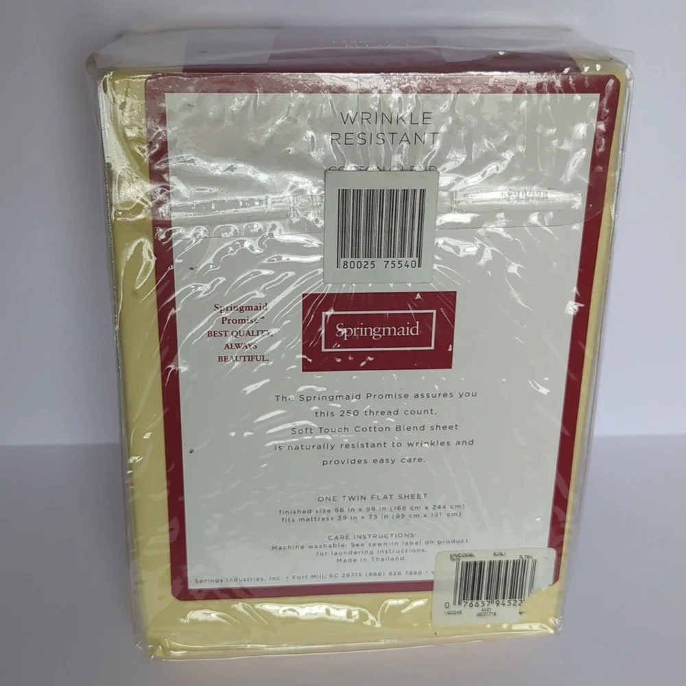 Springmaid Sheet Twin Flat Wrinkle Resistant Cotton Blend 250 Thread Count Yello